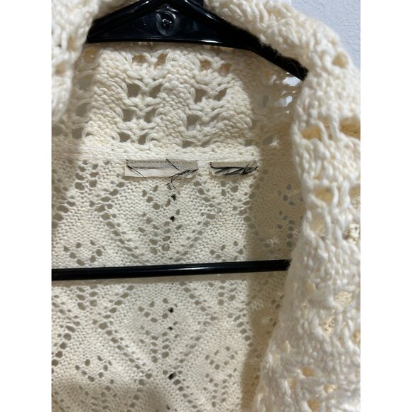 Vintage Cream Open Knit Cardigan Sweater Shawl Collar Button Closure - Picture 6 of 9